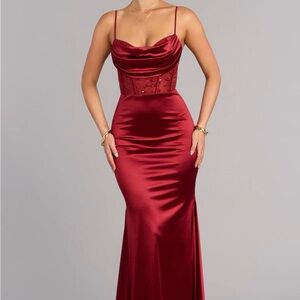 Windsor Burgundy Satin Maxi Dress